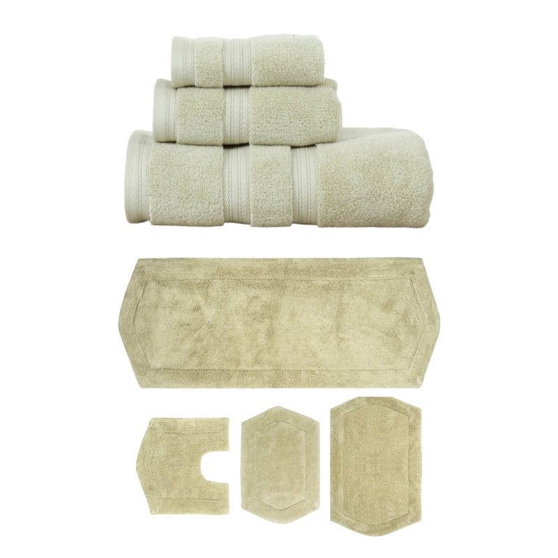 Ensemble de serviettes 3 pièces et de tapis de bain 4 pièces 100% coton doux Bryd Collection (ensemble de 7), Vert