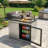 Sink And Fridge Combo For Outdoor Kitchen, 70L Refrigerator And Sink With Pull-Down Faucet, Brushed SS And Black Granite Countertops, All-In-One BBQ Island Cleaning Station-980325980