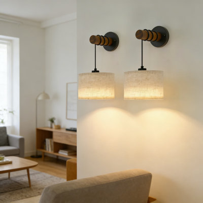 Rechargeable Battery Operated Wall Sconce With Remote Control, Dimmable Wall Mounted Light With 3 Color Temperatures, Timer And Memory Function, Adjustable Fabric Shade Lamp For Bedroom Or Living Room (Set Of 2)