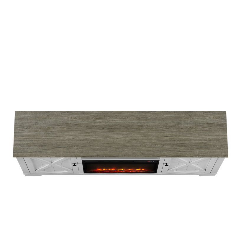 Meuble télé avec foyer électrique Henrik, blanc