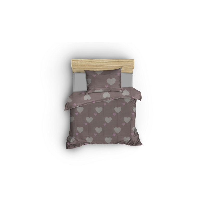 Ensemble de housse de couette 2 pièces en mélange de coton brun / beige Jaciyah