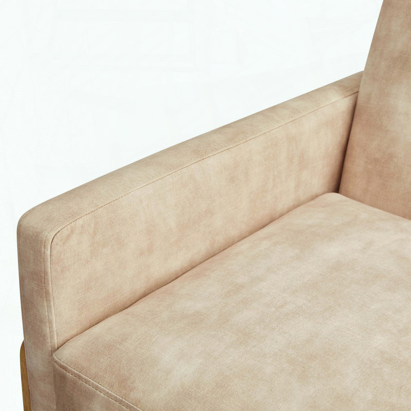 Fauteuil d'appoint capitonné, revêtement en polyester et accoudoirs carrés, Beige