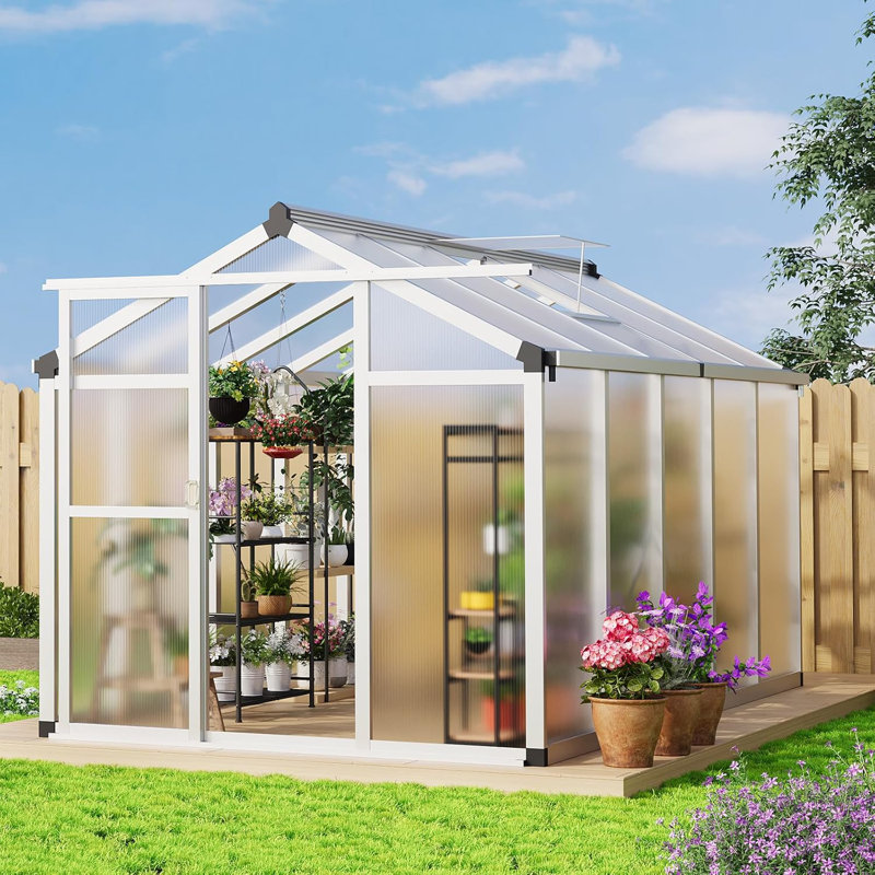 6x10 ft Walk-In Greenhouse, Aluminum Frame with Polycarbonate Panels, Adjustable Roof Vent, Lockable Door, Outdoor Backyard and Patio Garden Greenhouse
