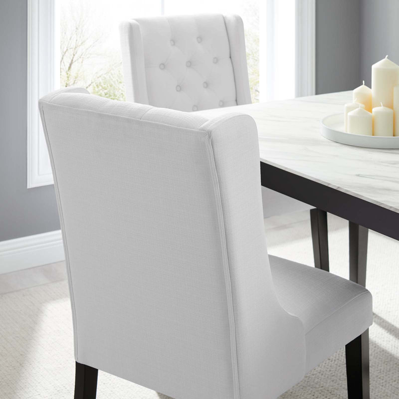 White Upholstered Leather Parsons Side Chair with Wood Frame