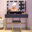 Vanity Desk With Mirror And Lights, Makeup Vanity Set With 2 Drawers & 3 Open Shelves-1068131662