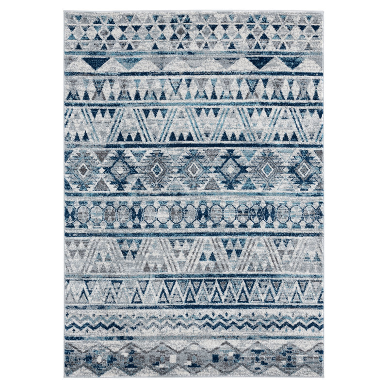 Tapis gris / bleu Stef, Rectangle 1 pi 10 po x 3 pi
