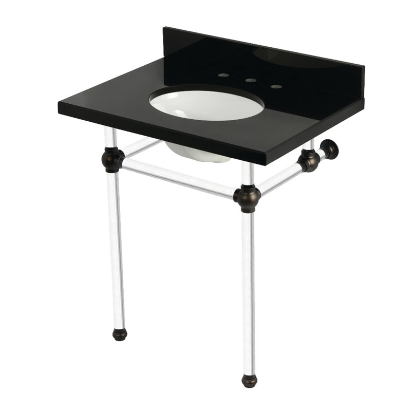 Évier de console en granite noir KVPK30KA0 de 30 po avec pieds en acrylique Kingston, granit noir / noir mat Kingston