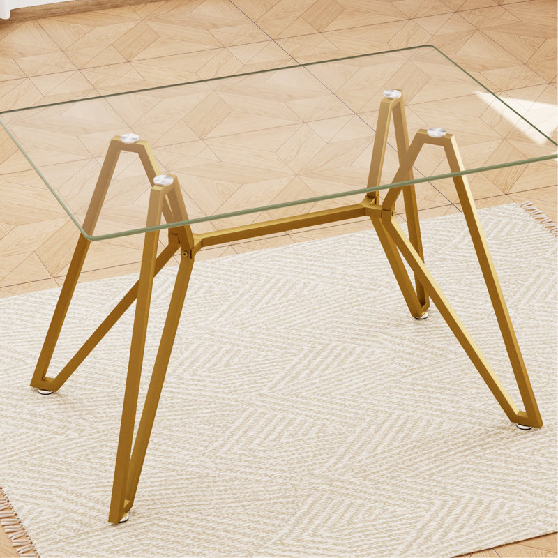 Table de salle à manger 47,3 pouces en verre doré avec base coulissante pour les pieds réglables