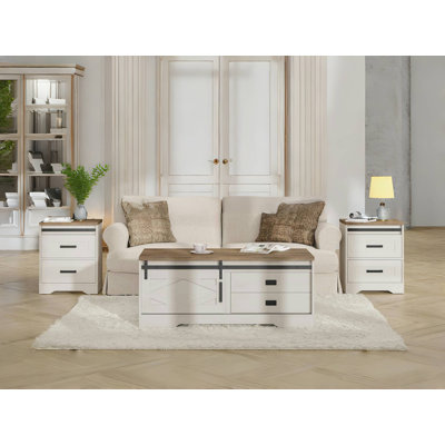 Rectangular Coffee Table And 2 Pack End Table With Charging Station Side Sofa Table
