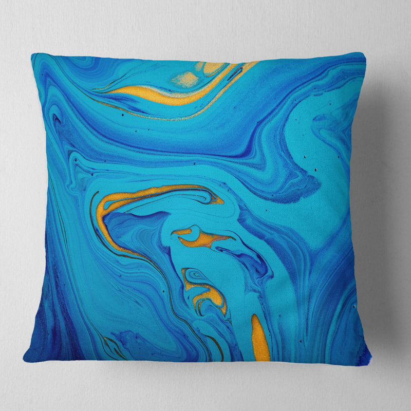 Mélange de peinture abstraite bleu clair - Coussin décoratif imprimé abstrait, 16 po x 1 po
