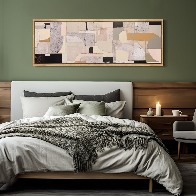 Collage architectural abstrait de style Mid-Century, H 20 po x l 60 po, Naturel