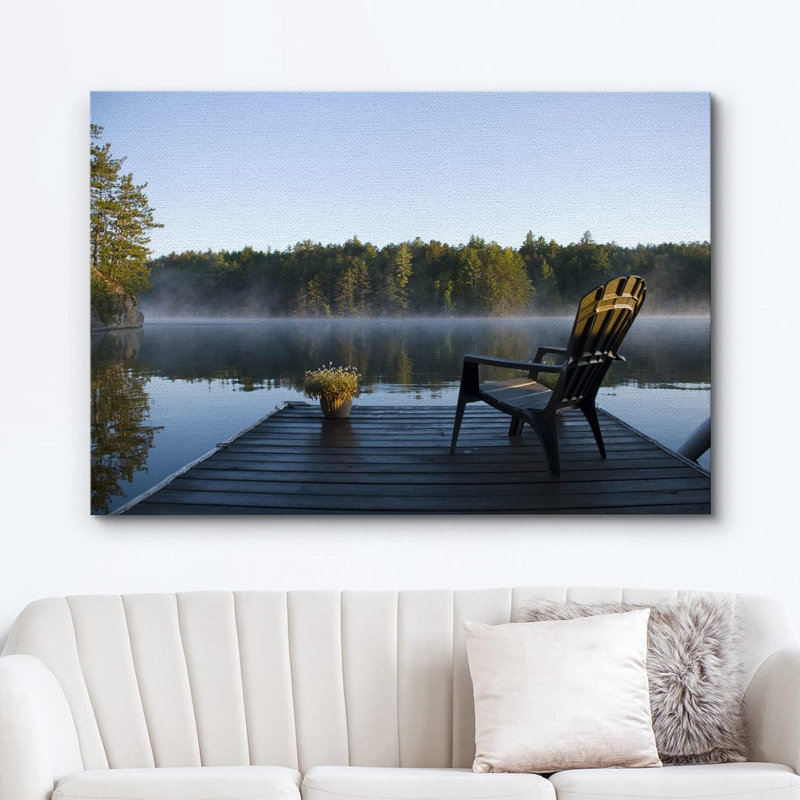Vue sur le lac à l'aube, impression zen multicolore sur toile