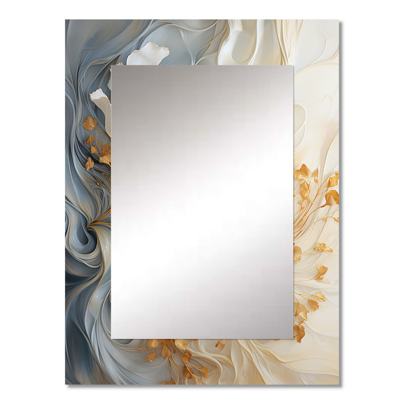 Blanc et or champagne flux V - miroir champagne, miroir mural traditionnel unique, impression d'art en métal, 32 po x 24 po