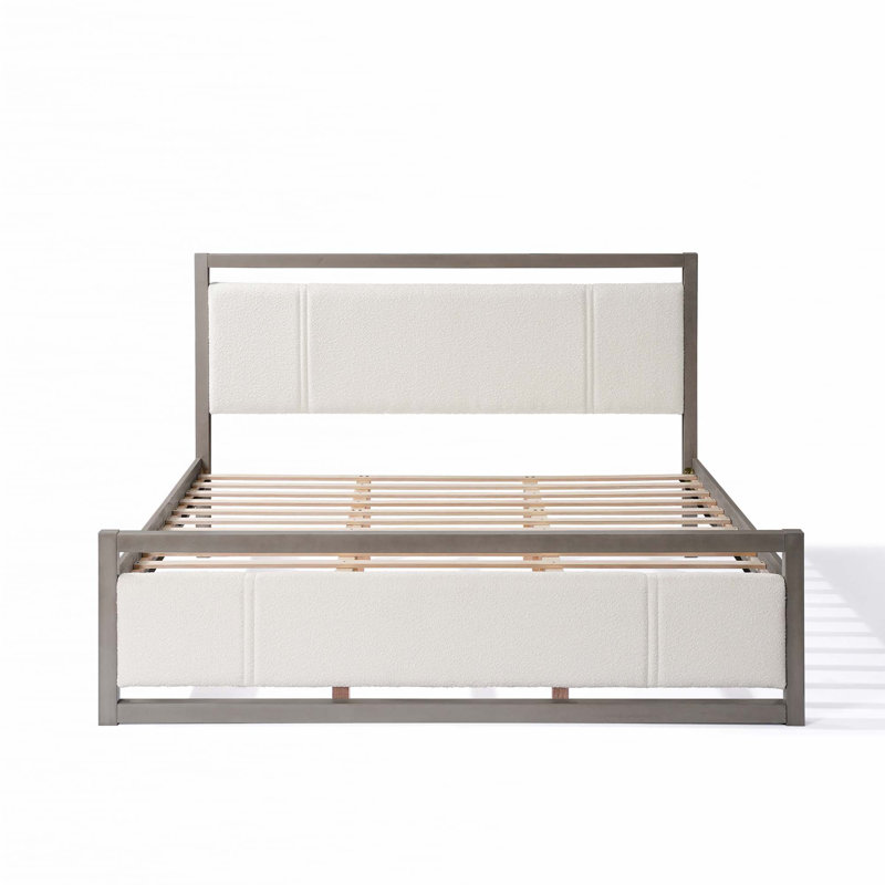 Boucle Fabric Headboard Platform Bed, King