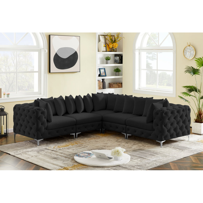 Canapé modulaire réversible en velours 108 po, Velours noir
