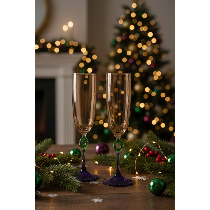 Élégant ensemble de verres à champagne mauve (2 pièces), 5,5 x 5,5 x 8,3 pouces | 100% verre, capacité de 5,1 oz liq. Parfait pour les célébrations et les occasions spéciales