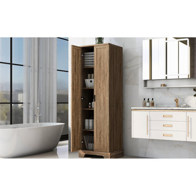 Brown Storage Cabinet With Adjustable Shelf, Two Doors, - Tipping Feature, For Moroccan Style Home, 20Lbs/Shelf Fitting, Scandinavian Home Decor, 20Lbs Capacity Per Shelf