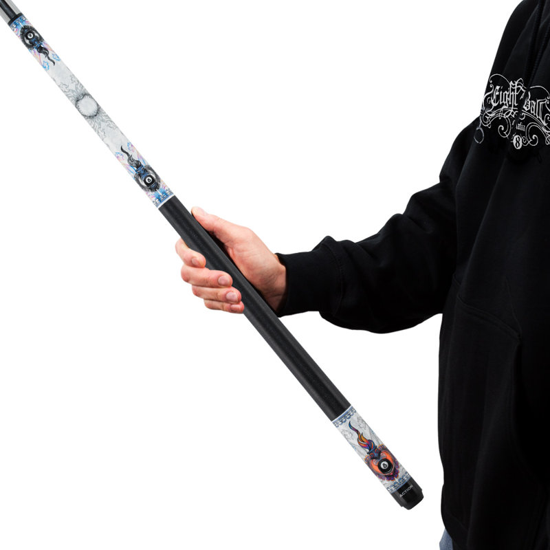 21oz White and Black Maple Wood Pool Cue with Colorful Heart Design