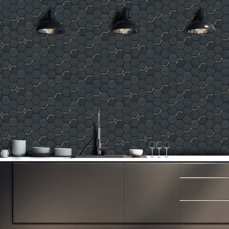 Native Rock 3.5" X 3.5" Porcelain Metal Look Tile Hexagon Mosaic Sheet, Cobalt Iron