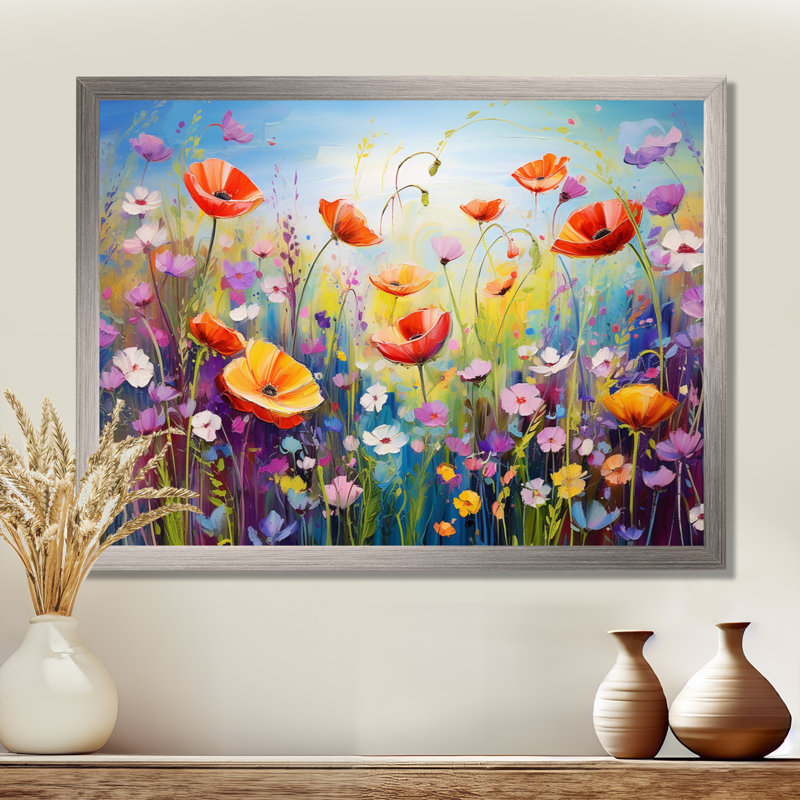Fleurs sauvages - Rhapsodie florale - impressions encadrées, H 34 po x l 44 po x P 1,5 po, Cadre argenté