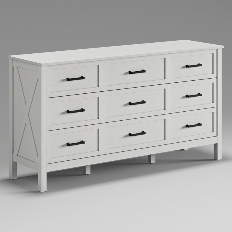 Commode 9 tiroirs 47 po pour salon, chambre à coucher, Blanc