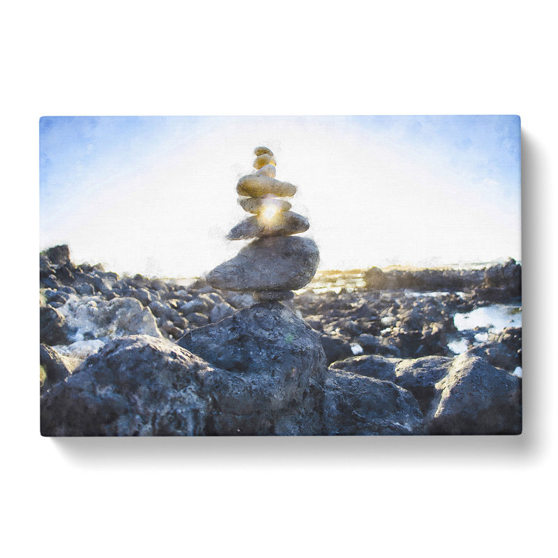Rock Cairns With Sunlight - Wrapped Canvas Print, 50cm H x 76cm W x 3cm D