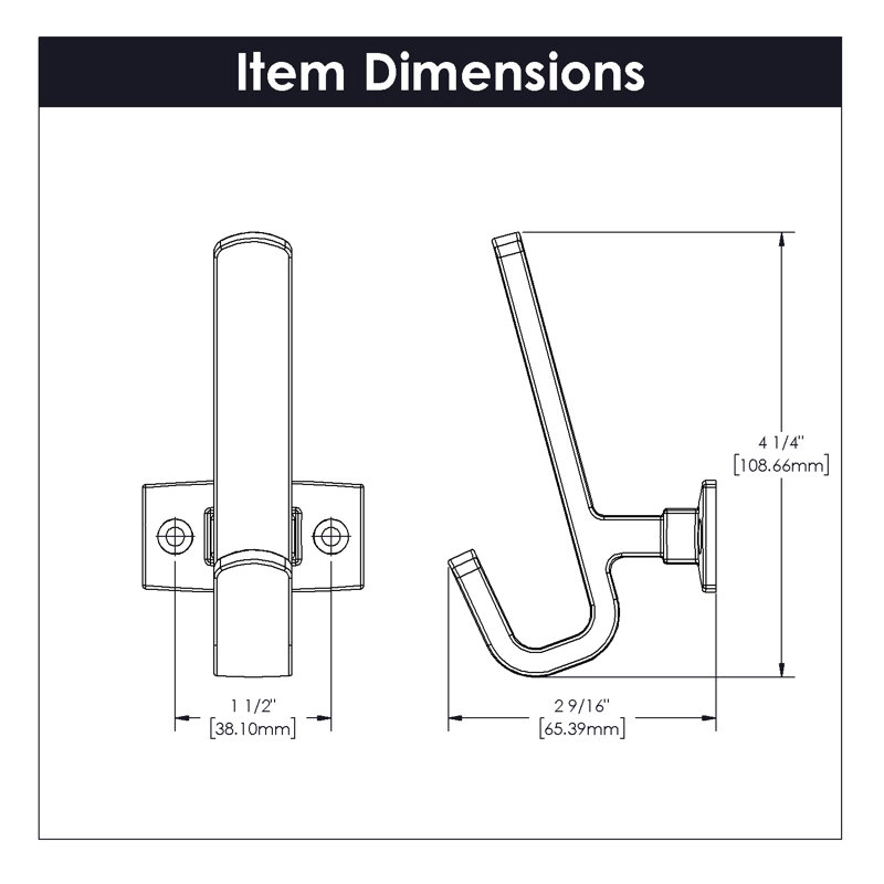 Brighton Collection Hook - 4-5/16" x 2-1/8 " - Farmhouse Entryway Hook for Coats, Hats & Bags, Matte Black