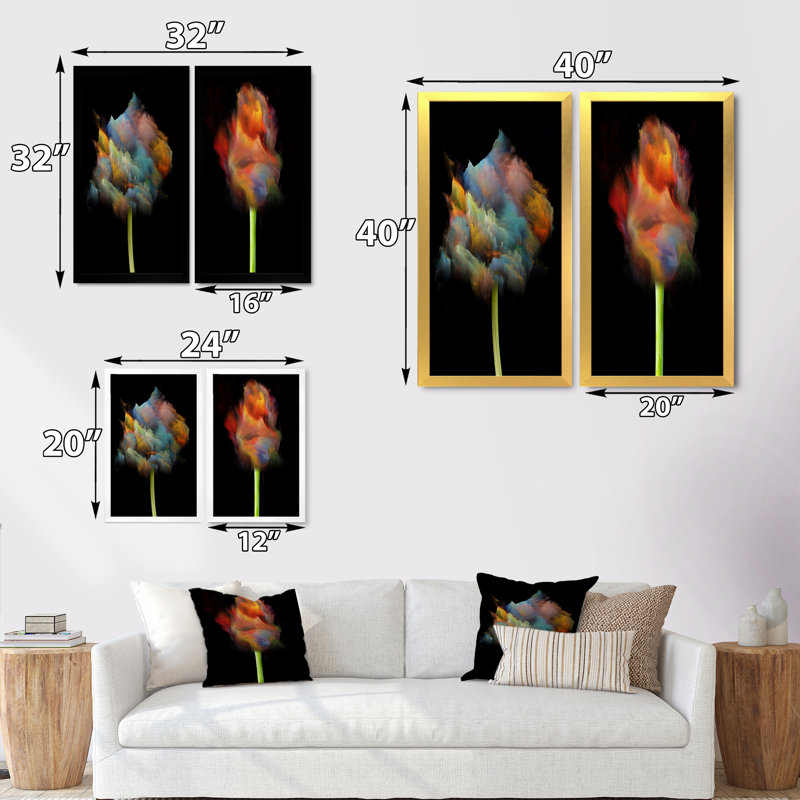 «Blooming Multicolor Fractal Flower VI», ensemble de 2 reproductions sur toiles, H 40 po x l 40 po x P 1 po, Cadre photo doré