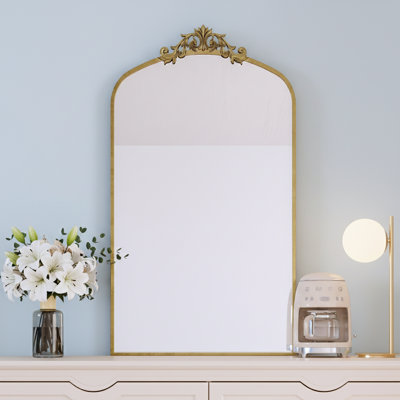 Wall Mirror 43X24 Inch Vintage Ornate Arched Floor Mirror Metal Framed Mirror Dressing Mirror, For Entryway, Living Room, Bedroom,  Antique Bronze