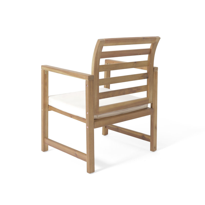 Ensemble de 2 fauteuils club d'extérieur, dossier à lattes, bois d'acacia brun, tissu blanc