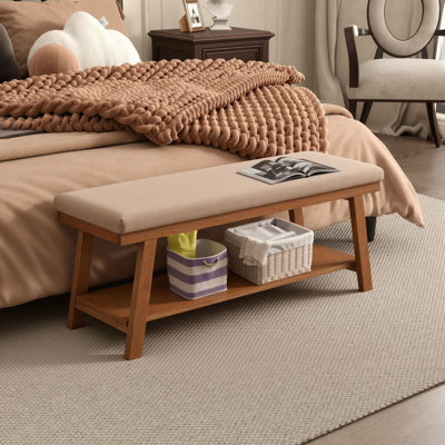 Banc de bout de lit moderne 43 po, banc rembourré en lin avec tablette de rangement pour chambre à coucher, vestibule