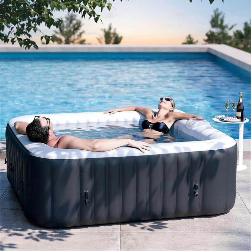 4-6 Person Square Inflatable Hot Tub with 130 Bubble Jets ,4 Filter Cartridges , Portable Blow Up Hot Tub with Energy-saving Insulation Cover