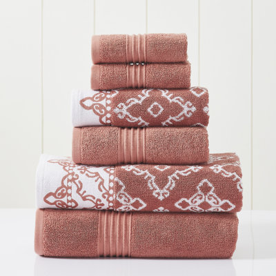 Modern Threads Charlize 6-Piece Reversible Yarn Dyed Jacquard & Solid Towel Set – 100% Cotton, Quick Dry & Absorbent Bath, Hand & Washcloths