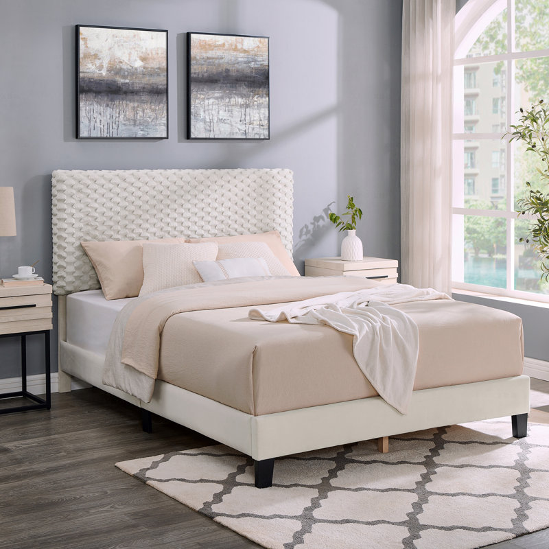 Lit plateforme tapissier moelleux en colombe, Grand lit