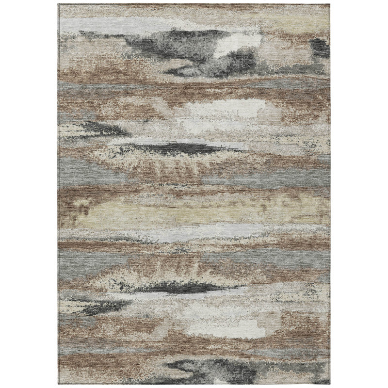 3' X 5' Taupe Beige And Ivory Abstract Washable Indoor Outdoor Area Rug