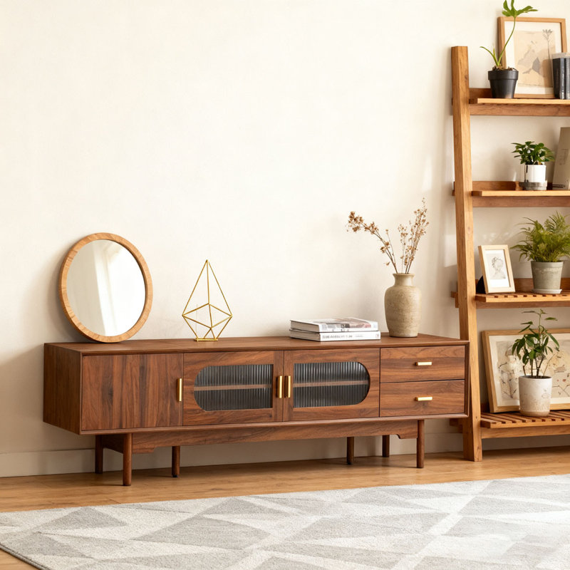 78inch TV Stand for TVs Up to 85" with Cable Management, Solid Wood Legs