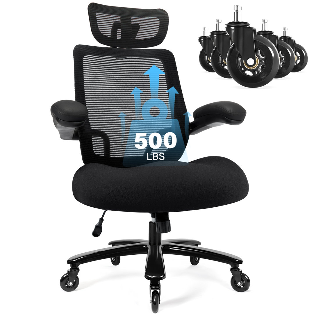 Milya 500LBS Big And Tall Mesh Office Chair With Adjustable Armrest and Swivel Wheels Inbox Zero Upholstery