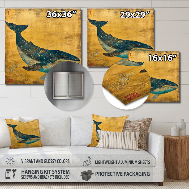 Amyerra - baleine, art mural, Pas de métal encadré, 16" H x 16" W x 1" D
