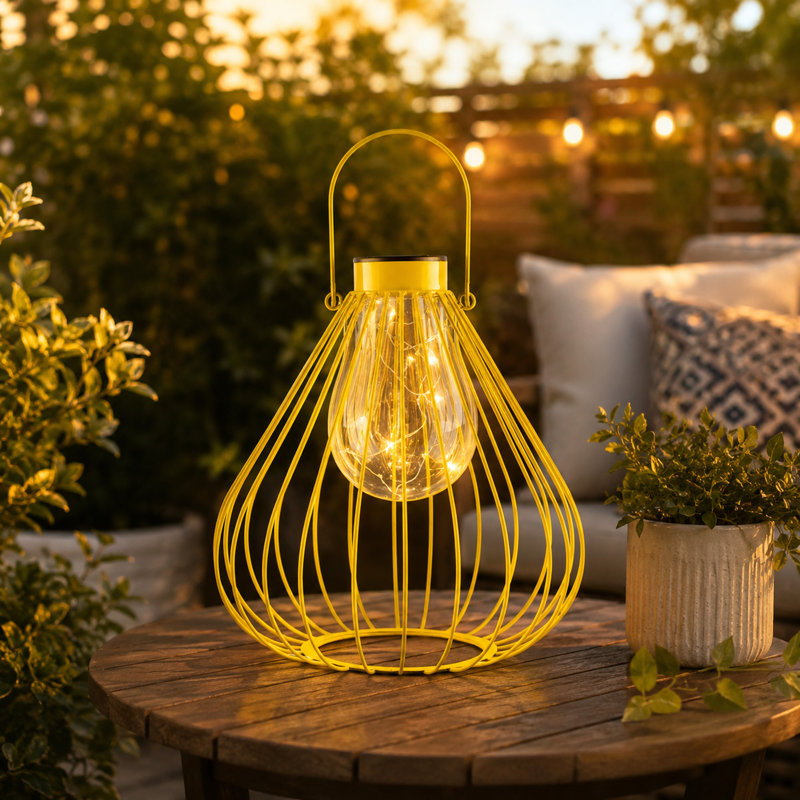 12"H Yellow Solar Wire Lantern