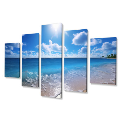 Sand And Blue Caribbean Sea VI - Nautical & Beach Wall Decor - 5 Panels