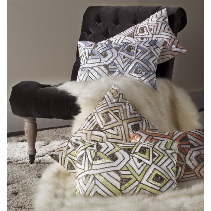 Sequined Feather Throw Pillow, Lilac/Haze