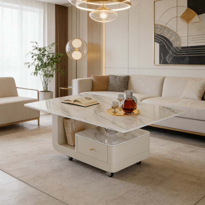 Table basse mobile avec rangement en ardoise, Blanc / gris clair, Blanc, H 17,71 po x L 39,37 po x l 19,68 po