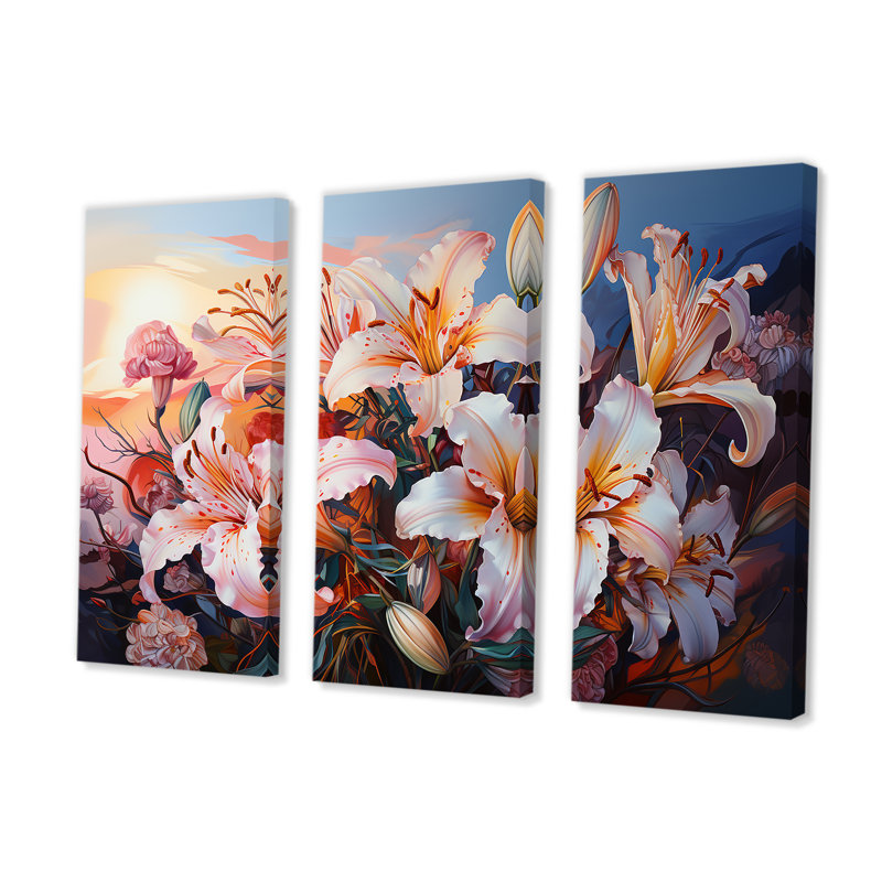 Succulent Sunset Lilies - ensemble d'art mural lys, H 32 po x l 48 po x P 1 po