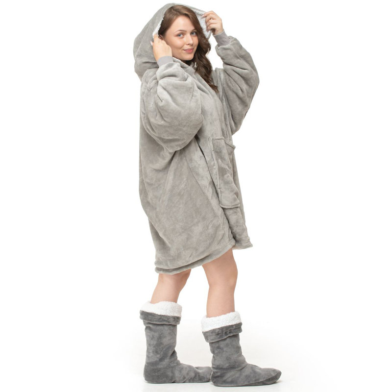 Mikayleigh Snug Oversize Hoodie Blanket Thermal Cozy with Pocket, Grey