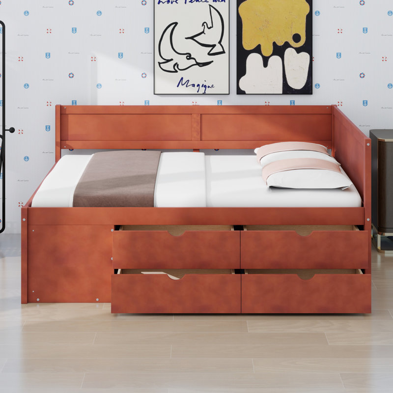 Lit de jour peu encombrant avec tiroirs et tablettes, Walnut
