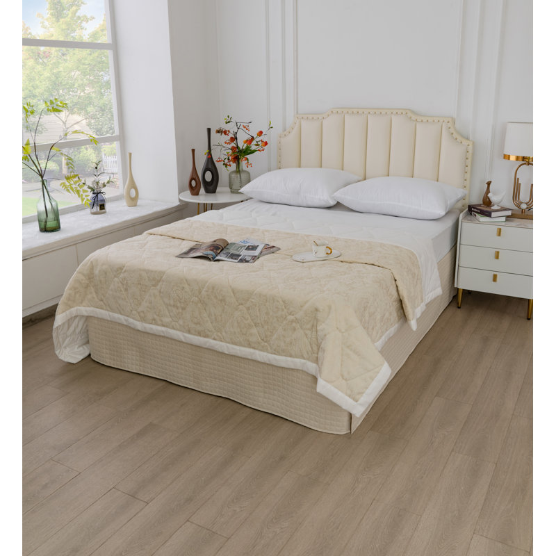  Jupe de lit en microfibre matelassée Grid, Double, Cream