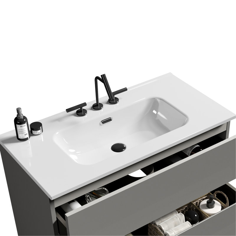Lavabo intégré en céramique, évier blanc brillant de construction, entretien sans effort