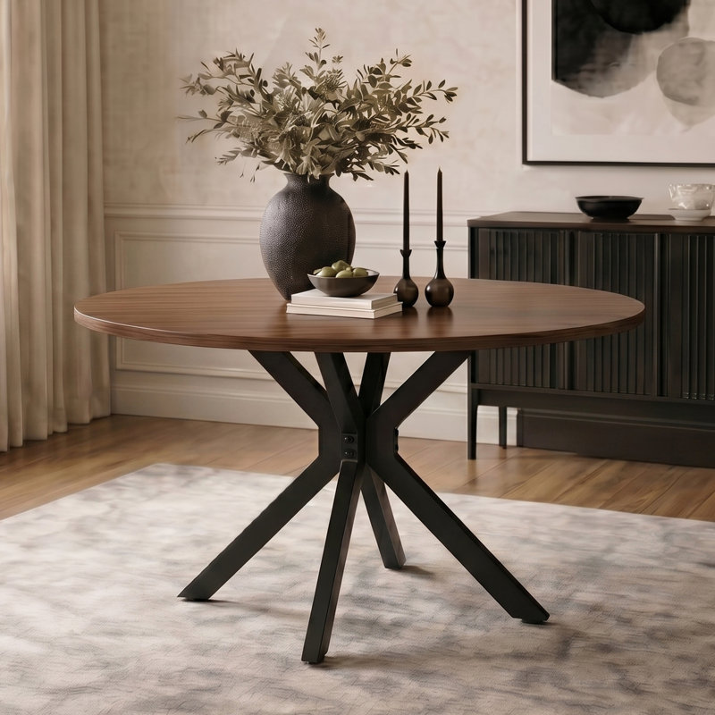 120 cm Beech Round Dining Table, Walnut