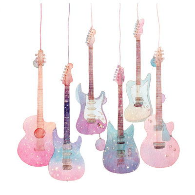 Watercolor Guitar Collection Wall Tapestry - Guitars Wall Decor