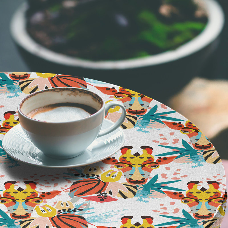 Winston Porter Giraffe Fitted Round Tablecloth Multicolor, 51.97" Round